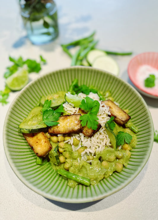 Heerlijke groene curry met krokante tofu